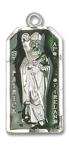 Green St Patrick Apostle of Ireland Medal - Sterling Silver 1 x 1/2 Pendant 5914ESS Green St Patrick Apostle of Ireland Medal - Sterling Silver 1 x 1/2 Pendant 5914ESS