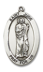 Extra Large St Jude Medal - Sterling Silver 1 5/8 x 1 Oval Pendant 5951SS Extra Large St Jude Medal - Sterling Silver 1 5/8 x 1 Oval Pendant 5951SS