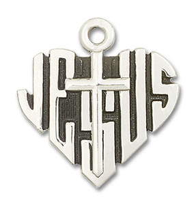 Heart of Jesus with Cross Pendant - Sterling Silver 7/8 x 7/8 6042SS Heart of Jesus with Cross Pendant - Sterling Silver 7/8 x 7/8 6042SS