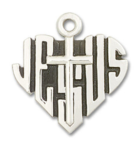 Heart of Jesus with Cross Pendant - Sterling Silver 5/8 x 5/8 6043SS Heart of Jesus with Cross Pendant - Sterling Silver 5/8 x 5/8 6043SS