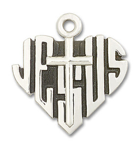 Heart of Jesus with Large Cross Pendant - Sterling Silver 1 1/8 x 1 1/8 6044SS Heart of Jesus with Large Cross Pendant - Sterling Silver 1 1/8 x 1 1/8 6044SS