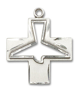 Cut Out Holy Spirit Large Cross Pendant - Sterling Silver 1 1/8 x 1 6080SS Cut Out Holy Spirit Large Cross Pendant - Sterling Silver 1 1/8 x 1 6080SS