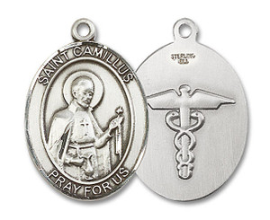 St Camillus Nurse Medal - Sterling Silver Oval Pendant 2 Sizes St Camillus Nurse Medal - Sterling Silver Oval Pendant 2 Sizes