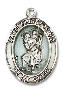 Blue Saint Christopher Protect Us Words On Round Quarter Size