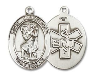 Large St Christopher Paramedic Medal - Sterling Silver 1 x 3/4 Oval Pendant 7022SS10 Large St Christopher Paramedic Medal - Sterling Silver 1 x 3/4 Oval Pendant 7022SS10