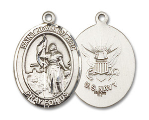 St Joan of Arc Navy Medal - Sterling Silver Oval Pendant 3 Sizes St Joan of Arc Navy Medal - Sterling Silver Oval Pendant 3 Sizes