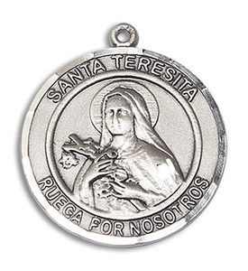 Santa Teresita Medal - Sterling Silver Round Pendant 2 Sizes Santa Teresita Medal - Sterling Silver Round Pendant 2 Sizes