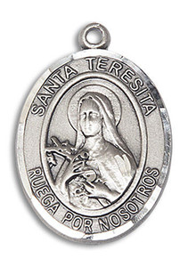 Santa Teresita Medal - Sterling Silver Oval Pendant 2 Sizes Santa Teresita Medal - Sterling Silver Oval Pendant 2 Sizes