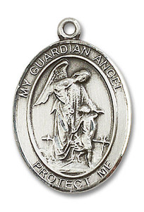 Guardian Angel Medal - Sterling Silver Oval Pendant 3 Sizes Guardian Angel Medal - Sterling Silver Oval Pendant 3 Sizes