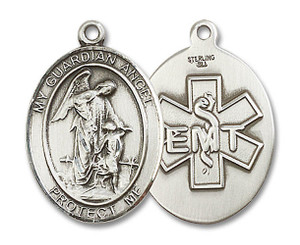 Guardian Angel Paramedic Medal - Sterling Silver Oval Pendant 3 Sizes Guardian Angel Paramedic Medal - Sterling Silver Oval Pendant 3 Sizes