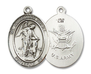 Guardian Angel Army Medal - Sterling Silver Oval Pendant 3 Sizes Guardian Angel Army Medal - Sterling Silver Oval Pendant 3 Sizes