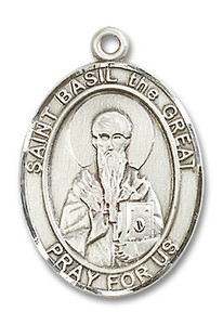 St Basil The Great Medal - Sterling Silver Oval Pendant 3 Sizes St Basil The Great Medal - Sterling Silver Oval Pendant 3 Sizes