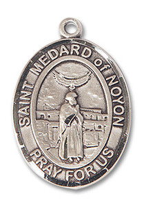St Medard of Noyon Medal - Sterling Silver Oval Pendant 2 Sizes St Medard of Noyon Medal - Sterling Silver Oval Pendant 2 Sizes