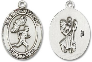 St Christopher Mens Track and Field Medal - Sterling Silver Oval Pendant 2 Sizes St Christopher Mens Track and Field Medal - Sterling Silver Oval Pendant 2 Sizes