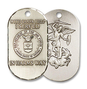 St Michael Air Force Dog Tag Pendant - Sterling Silver 7/8 x 1/2 M19SS1