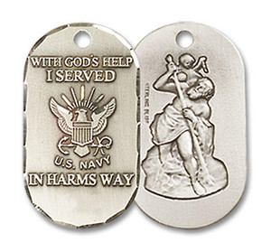 St Christopher Navy Dog Tag Pendant - Sterling Silver 3/4 x 3/8 M26SS6 St Christopher Navy Dog Tag Pendant - Sterling Silver 3/4 x 3/8 M26SS6