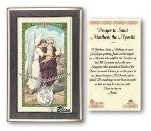 St Matthew The Apostle Medal With Prayer Card - Sterling Silver 1 x 3/4 Oval Pendant PC7074SS St Matthew The Apostle Medal With Prayer Card - Sterling Silver 1 x 3/4 Oval Pendant PC7074SS
