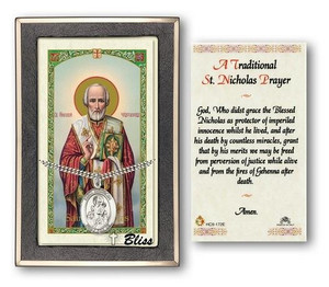 St Nicholas Medal With Prayer Card - Sterling Silver 1 x 3/4 Oval Pendant PC7080SS St Nicholas Medal With Prayer Card - Sterling Silver 1 x 3/4 Oval Pendant PC7080SS