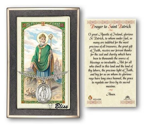 St Patrick Medal With Prayer Card - Sterling Silver 1 x 3/4 Oval Pendant PC7084SS St Patrick Medal With Prayer Card - Sterling Silver 1 x 3/4 Oval Pendant PC7084SS