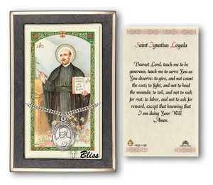 St Ignatius of Loyola Medal With Prayer Card - Sterling Silver 1 x 3/4 Oval Pendant PC7217SS