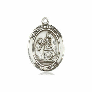 St Catherine of Siena Medal - Sterling Silver Oval Pendant 3 Sizes St Catherine of Siena Medal - Sterling Silver Oval Pendant 3 Sizes