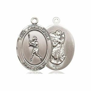 St Christopher Baseball Medal - Sterling Silver Oval Pendant 3 Sizes St Christopher Baseball Medal - Sterling Silver Oval Pendant 3 Sizes
