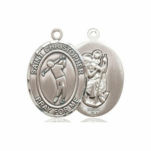St Christopher Golf Medal - Sterling Silver Oval Pendant 3 Sizes St Christopher Golf Medal - Sterling Silver Oval Pendant 3 Sizes