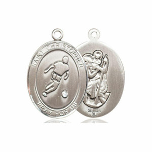 St Christopher Soccer Medal - Sterling Silver Oval Pendant 3 Sizes St Christopher Soccer Medal - Sterling Silver Oval Pendant 3 Sizes