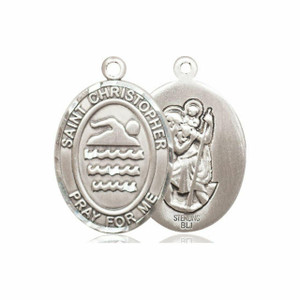 St Christopher Swimming Medal - Sterling Silver Oval Pendant 3 Sizes St Christopher Swimming Medal - Sterling Silver Oval Pendant 3 Sizes