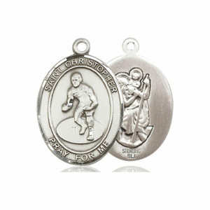 St Christopher Wrestling Medal - Sterling Silver Oval Pendant 2 Sizes St Christopher Wrestling Medal - Sterling Silver Oval Pendant 2 Sizes
