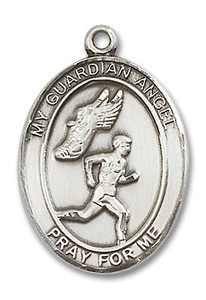 Guardian Angel Mens Track and Field Medal - Sterling Silver Oval Pendant 2 Sizes Guardian Angel Mens Track and Field Medal - Sterling Silver Oval Pendant 2 Sizes