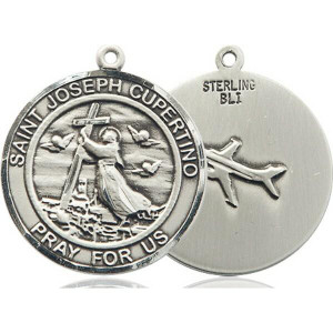 St Joseph of Cupertino Pilot Medal - Sterling Silver Round Pendant 2 Sizes St Joseph of Cupertino Pilot Medal - Sterling Silver Round Pendant 2 Sizes