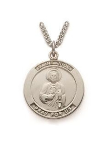 St Jude Necklace - Sterling Silver Round Medal On 24 Stainless Chain SM8207SH St Jude Necklace - Sterling Silver Round Medal On 24 Stainless Chain SM8207SH