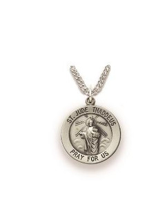 St Jude Necklace - Sterling Silver Medal On 20 Stainless Chain SM0225SH St Jude Necklace - Sterling Silver Medal On 20 Stainless Chain SM0225SH