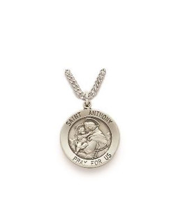 St Anthony Necklace - Sterling Silver Round Medal On 20 Stainless Chain SM0226SH St Anthony Necklace - Sterling Silver Round Medal On 20 Stainless Chain SM0226SH