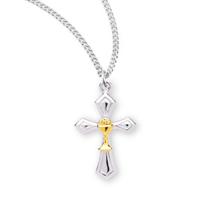 Cross with a Chalice Necklace - Two Tone Sterling Silver Pendant On 18" Stainless Chain Cross with a Chalice Necklace - Two Tone Sterling Silver Pendant On 18" Stainless Chain