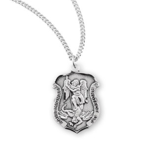 Womens St. Michael Badge Necklace - Sterling Silver Pendant on 18" Stainless Chain Womens St. Michael Badge Necklace - Sterling Silver Pendant on 18" Stainless Chain