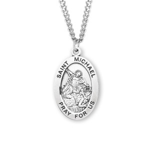 St Michael Necklace - Sterling Silver Oval Pendant On 20 Stainless Chain St Michael Necklace - Sterling Silver Oval Pendant On 20 Stainless Chain