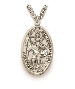 St Christopher Necklace - Sterling Silver Medal On 24 Stainless Chain SM0784SH St Christopher Necklace - Sterling Silver Medal On 24 Stainless Chain SM0784SH