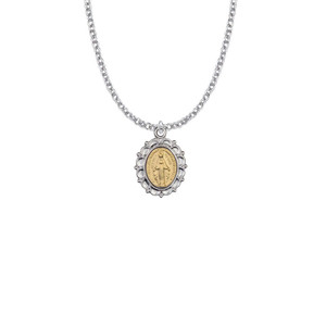 Filigree Miraculous Medal Necklace - Two-Tone Sterling Silver Pendant On 18 Stainless Chain SM8127SH Filigree Miraculous Medal Necklace - Two-Tone Sterling Silver Pendant On 18 Stainless Chain SM8127SH