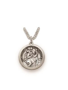 St Christopher Necklace - Sterling Silver Round Medal on 20 Stainless Chain SM0852SH St Christopher Necklace - Sterling Silver Round Medal on 20 Stainless Chain SM0852SH