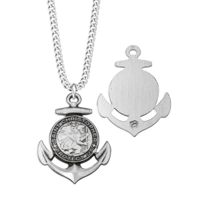 St Christopher Anchor Necklace - Sterling Silver Medal On 24 Stainless Chain SM8053SH