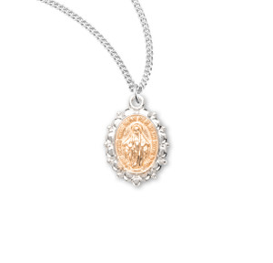 Two-Tone Miraculous Medal Necklace - Sterling Silver Medal On 18" Stainless Chain Two-Tone Miraculous Medal Necklace - Sterling Silver Medal On 18" Stainless Chain