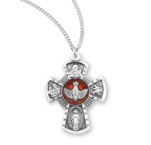 Red 5-Way Medal Necklace - Sterling Silver 0.9" x 0.7" Pendant On 18" Stainless Chain Red 5-Way Medal Necklace - Sterling Silver 0.9" x 0.7" Pendant On 18" Stainless Chain
