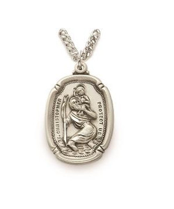 St Christopher Necklace - Sterling Silver Medal On 24 Stainless Chain SM8556SH St Christopher Necklace - Sterling Silver Medal On 24 Stainless Chain SM8556SH