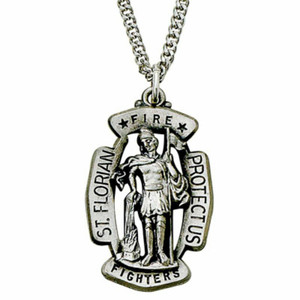 St Florian Firefighter Necklace - Sterling Silver Medal On 24 Stainless Chain SM9210SH St Florian Firefighter Necklace - Sterling Silver Medal On 24 Stainless Chain SM9210SH