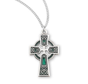 Green Irish Celtic Cross Necklace - Sterling Silver Pendant on 18" Stainless Chain Green Irish Celtic Cross Necklace - Sterling Silver Pendant on 18" Stainless Chain