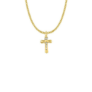 Small Two Tone Brushed Crucifix Necklace - Gold-Filled Pendant On 18 Gold-Plated Chain SX8098GH Small Two Tone Brushed Crucifix Necklace - Gold-Filled Pendant On 18 Gold-Plated Chain SX8098GH
