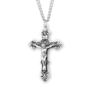 Scroll Relief Crucifix Necklace - Sterling Silver Pendant on 24" Stainless Chain Scroll Relief Crucifix Necklace - Sterling Silver Pendant on 24" Stainless Chain