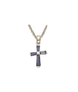 September Baguette Cross Necklace - Sterling Silver Pendant on 16 Stainless Chain SX9024SH September Baguette Cross Necklace - Sterling Silver Pendant on 16 Stainless Chain SX9024SH